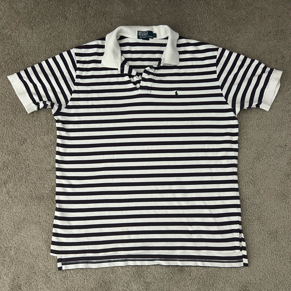 Polo Ralph Lauren Shirt Mens Large White Blue Red Striped Short Sleeve Adult‎